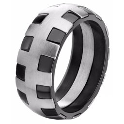 Edelstaal heren ring Stitches Silver Black-21mm